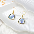 Gold Tone Triangular Pressed Flower Drop Earrings in Four Designs view 5
