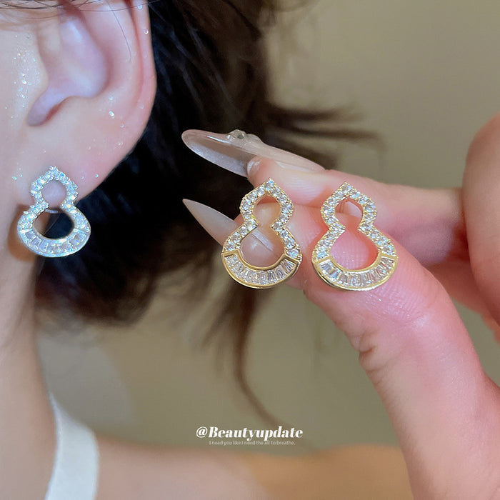 Crystal Gourd Outline Stud Earrings Statement Fashion Jewelry