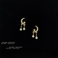 Gold Tone Crescent Moon Clear Stone Star Drop Stud Earrings view 1