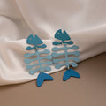 Blue Articulated Fish Skeleton Novelty Drop Earrings view 3