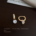 Gold Huggie Hoop Earrings Round Clear Zircon Drop Pair view 1