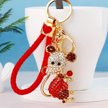 Gem Holding Mouse Keychains in Six Colors with Braided and Plain Loops