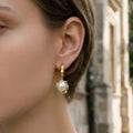 Gold Irregular C-Shape Stud Pearl Drop Earrings Pair view 4