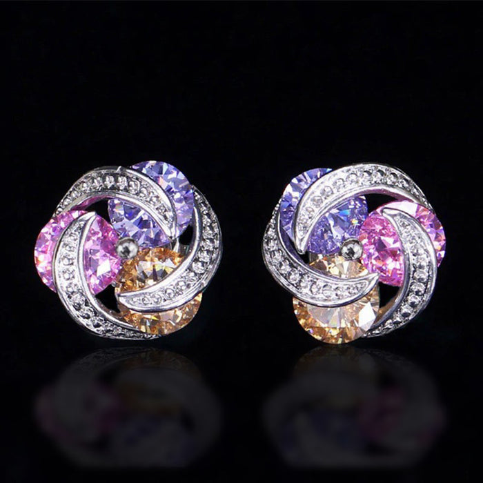 Geometric Twist Cluster Stud Earrings Multicolor Clear Stones