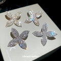 Crystal Four-Petal Flower Stud Earrings in Two Tones view 1