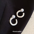 Silver Tone Open Circle Drop Earrings with Pearl Look Studs view 4