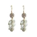 Gold Tone White Leaf And Pale Pink Stone Cluster Hook Earrings view 5
