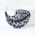 Brown Blue Curled Leaf Rhinestone Baguette Brooch Pin view 4
