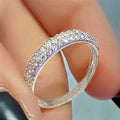 Three Row Pave Clear CZ Band Ring Silver Tone Sizes 6 to 10 view 1