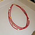 Layered Bead and Pearl Necklaces in Three Cord Colors view 6