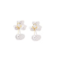 White Iridescent Flower and Pearl Look Dangle Earrings view 5