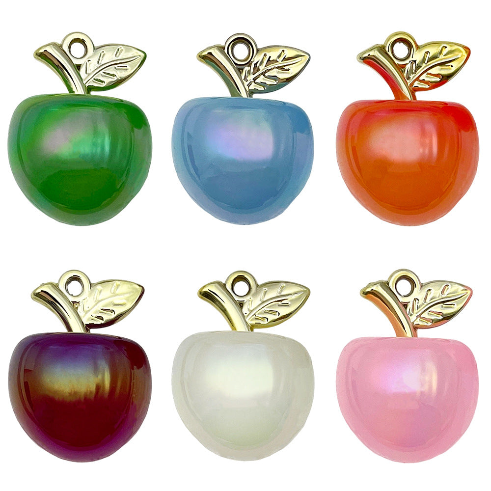 UV Iridescent Acrylic 3D Apple Charm Pendant for DIY Bracelet Necklace Keychain