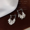 Silver Tone Leaf Cluster Chain Tassel Stud Earrings For Women view 1