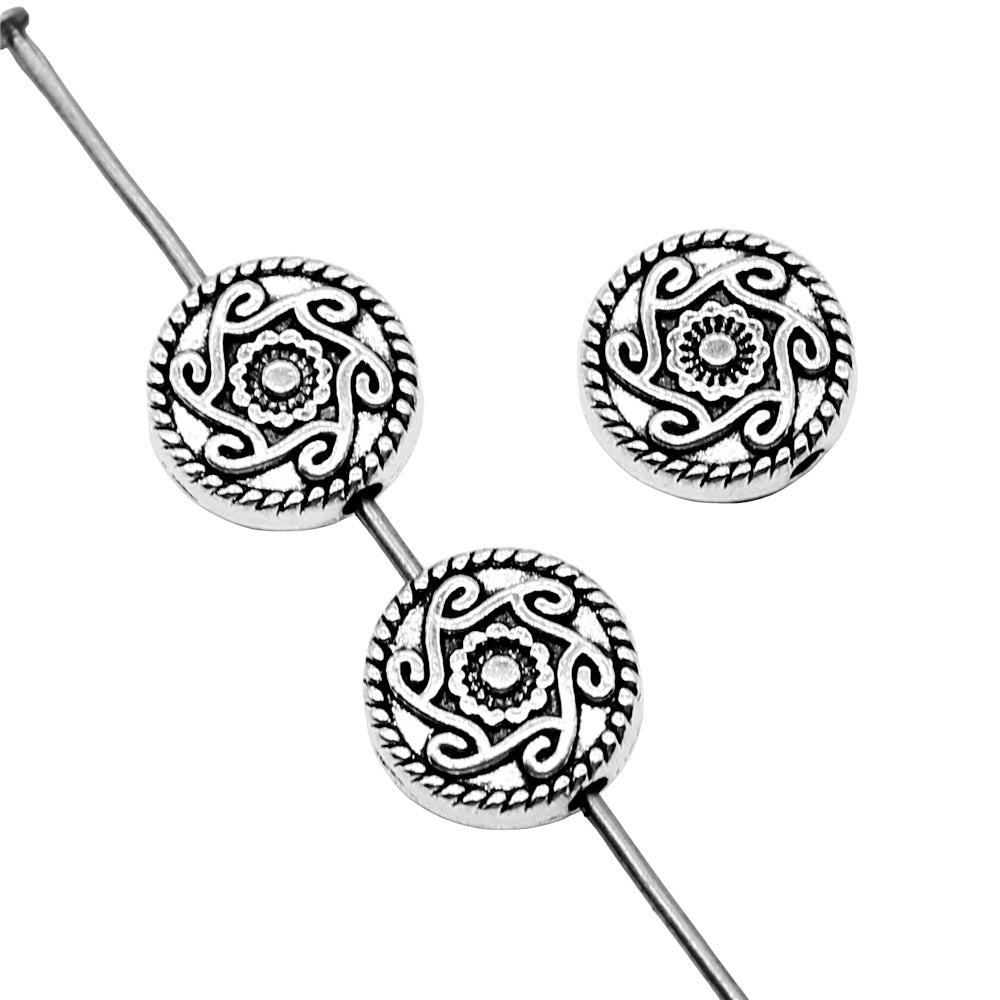 9mm 1.1g Multicolor Zinc Alloy Round Patterned Flat Spacer Beads for DIY Bracelet Necklace Making