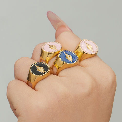 Styled hand view of classical relief enamel rings in main image 2.