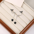 Black Butterfly Chain Heart Two Part Stud Earrings view 2