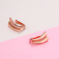Curved Double Bar Hoop Earrings in Rose Gold Tone with Clear Crystal Details view 4