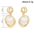 Gold Tone Oval Cat Eye Crystal Double Hoop Earrings view 5