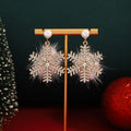 Gold Snowflake Pearl Look White Fuzzy Holiday Stud Earrings view 1