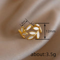 Gold Open Adjustable Leaf Ring White Enamel Marquise Leaves view 4