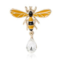 Gold Enamel Bee Brooch Yellow Wings Clear Teardrop Dangle view 5