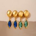 Gold Oval Stud Marquise Czech Glass Drop Earrings Set view 3