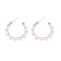Silver Tone Open Hoop Stud Earrings Wrapped with Pearls view 5