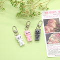 Flocked Mini Cat Figure Keychains Silver Clips 6 Colors view 3