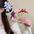 Fabric Twin Flower U Pin Hair Sticks Four Color Options view 3