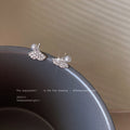 Silver Ginkgo Leaf Stud Earrings Crystal Pave Pearl Accent view 1
