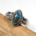 Turquoise-Like Marquise Leaf Ring In Antiqued Silver Tone view 2