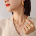 Chunky C-Shape Geometric Hoop Earrings Gold Steel Pair view 3