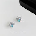 Silver Tone Bee And Aqua Teardrop Stone Stud Earrings view 4