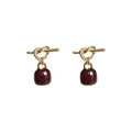Gold Tone Knot Stud Earrings Burgundy Enamel Drops view 5