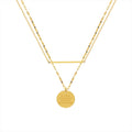 Double Layer Bar Disc Quote Necklace Gold Steel Tone Metal view 5