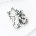 Crystal Double Cat Brooch with Iridescent Shell Inlays view 3