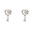 Gold Heart Pearl Frame Clear Teardrop Drop Earrings view 5