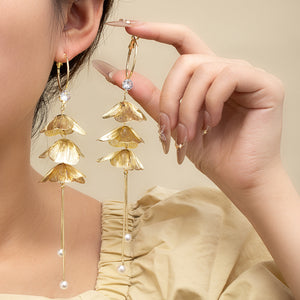 Gold-Tone Petal Hoop Earrings with Pearl-Look Drops, 15.4 cm