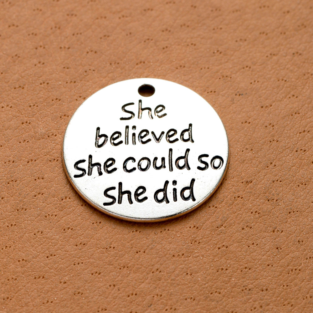 22mm Round Alloy Letter Charm Pendant