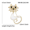 Cat With Glasses Brooch In Metal With Black Or White Enamel And A Curled Gold-Tone Tail view 7