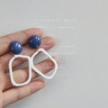 Dusty Blue Ball Stud White Open Geometric Drop Earrings view 1