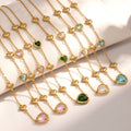 Heart Glass Stone Station Necklace Stainless Steel Color Mix view 2