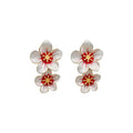 White Triple Flower Stud Earrings with Red Centers view 5