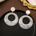 White Marble Look Large Open Ring Statement Earrings view 2