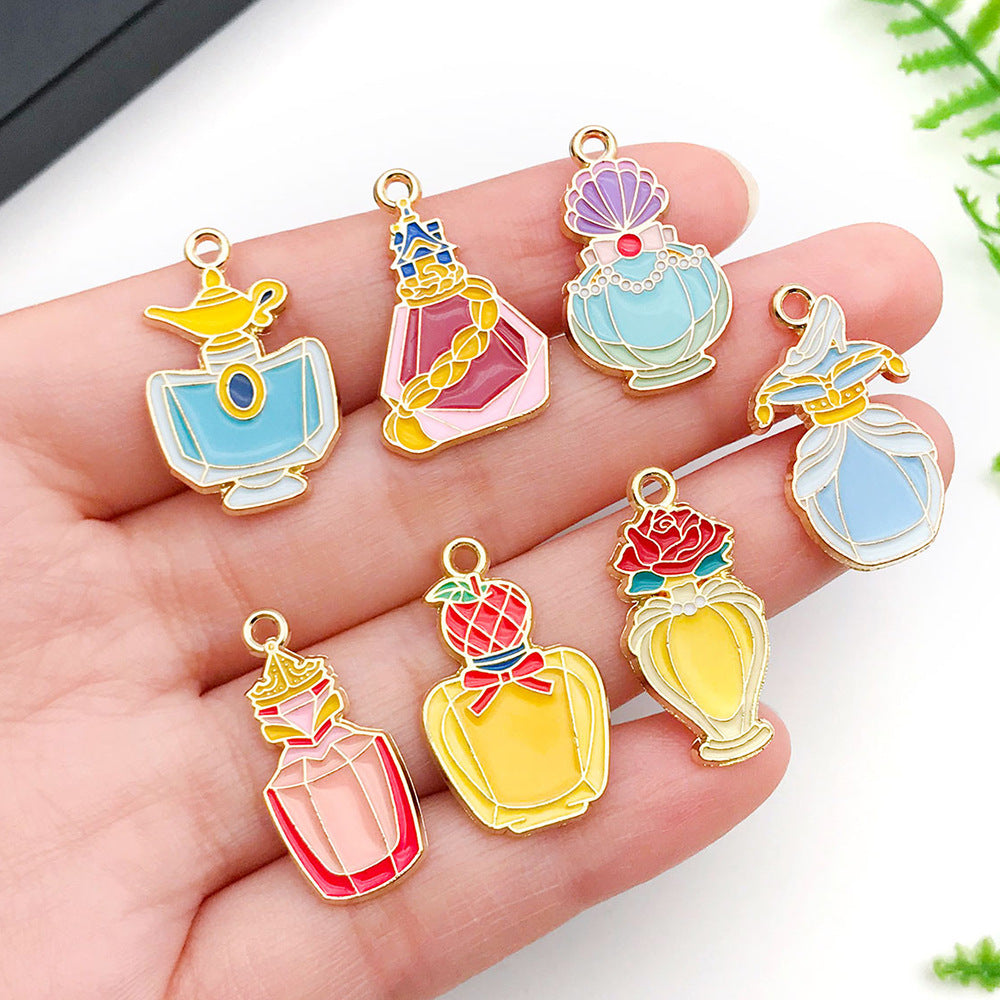 Zinc Alloy Crown Magic Bottle Rose Perfume Bottle Charm Pendant for DIY Jewelry Making