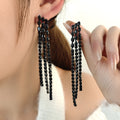 Black Flower Faceted Bead Extra Long Tassel Earrings view 1