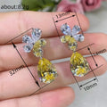 Yellow Teardrop Floral Cluster Drop Earrings With Clear Stone Accents view 5