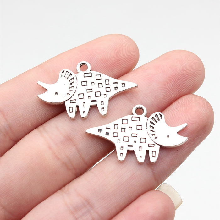 Antique Silver Dinosaur Charms in Five Designs for Jewelry Making