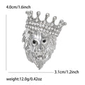 Silver Tone Crowned Lion Head Brooch Rhinestone Crown view 6