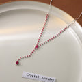 Pink Rhinestone Y Lariat Necklace Silver Crystal Drop view 2